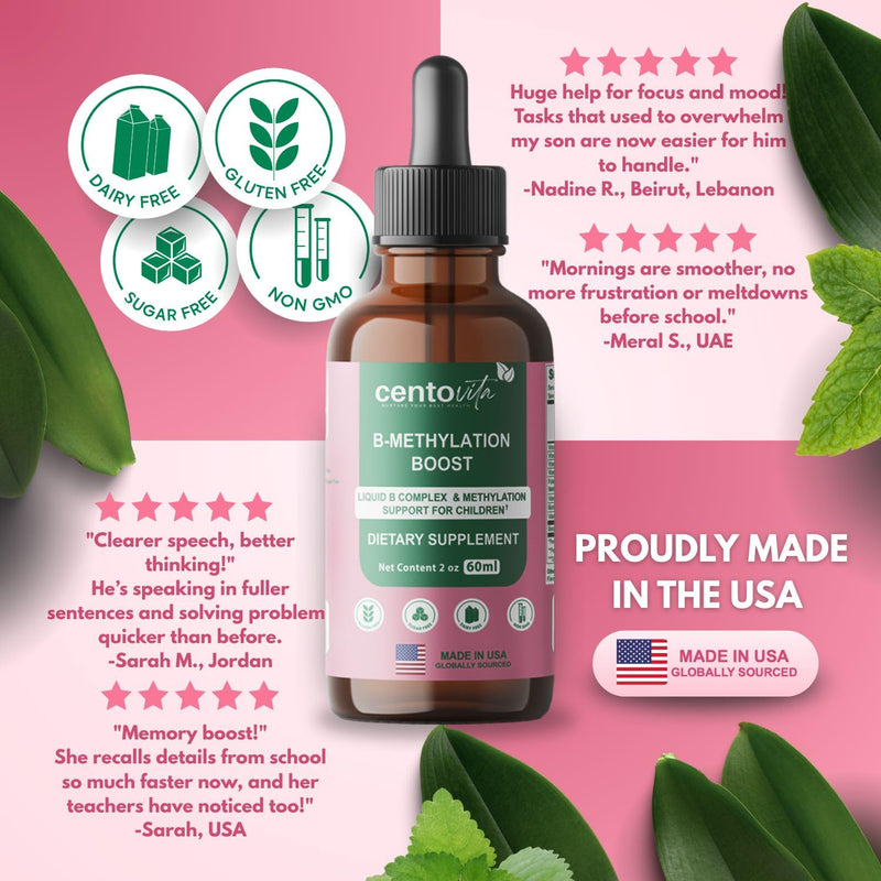 B-Methylation Boost: Liquid B Complex and Methylation Support for Children – Nutritional Supplement for Healthy Growth and Development – Natural Berry Flavor – 60 Servings (2 fl oz)