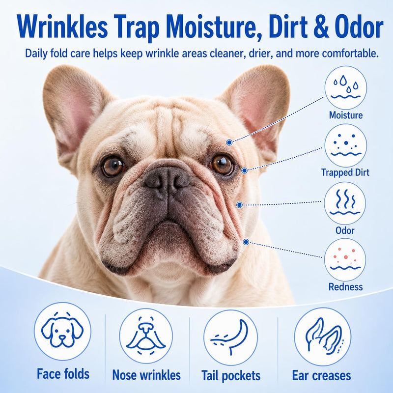 Wrinkle Cream for Bulldogs & Wrinkled Breeds – Skin Fold Care Balm for Face Folds, Nose Wrinkles & Tail Pockets – Moisturizing Wrinkle Paste with Odor Control, Gentle Care for Sensitive Skin