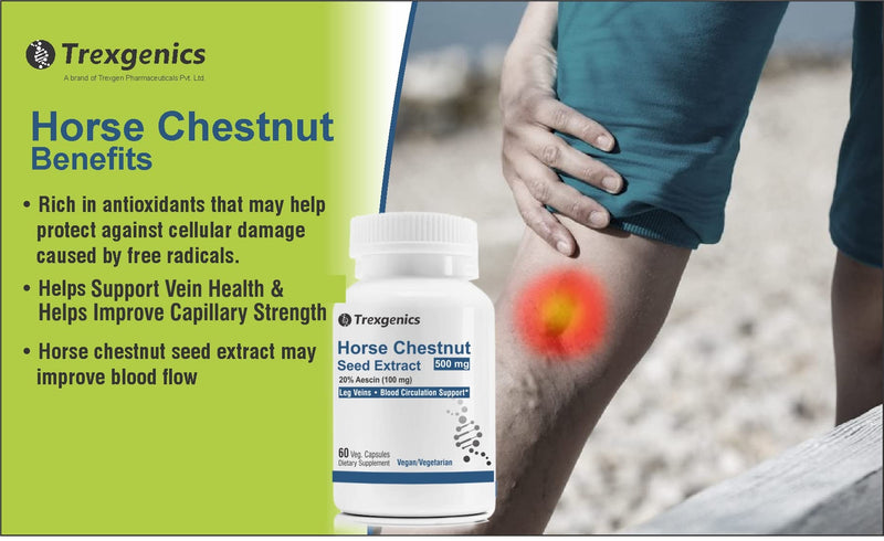 Trexgenics® Horse Chestnut 500mg (20% aescin) (60 Veg Capsules) (1) - BeesActive Australia