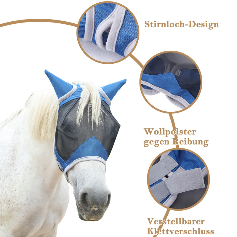 Gallopoff Horse Fly Mask, Horse Mask with Ear Protection, Breathable Mesh Blue Cob - BeesActive Australia