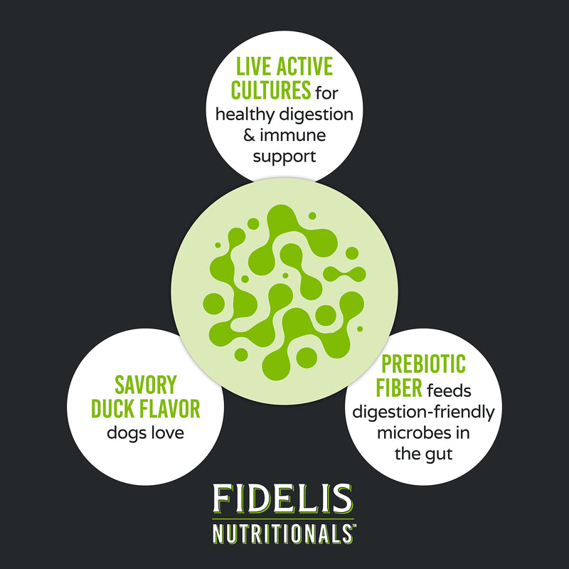 FIDELIS Probiotic Plus+ Pet Probiotics for Dogs, Digestive Gut Health, Yeast, Itchy Skin/Ears, Paw Licking, Safe Dog Treat Supplement for Pets, Adult, Big & Small, Made in USA, Duck Flavor, 120 Chews Probiotic Plus+ 120 Soft Chews - PawsPlanet Australia