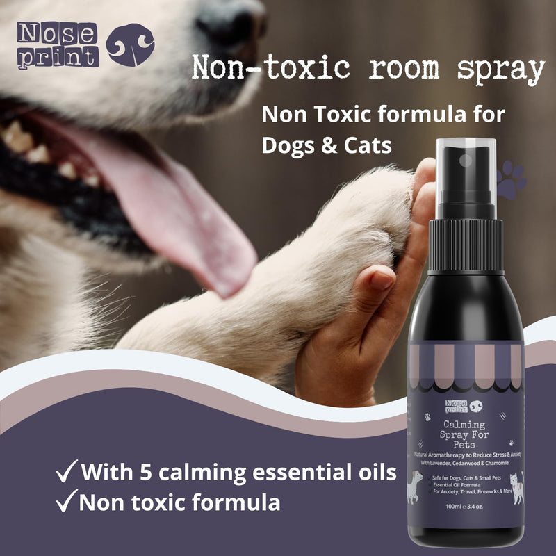 Herbal Calming Spray for Pets – 100ml Natural Home & Travel Spray with Lavender, Chamomile, Cedarwood – Reduces Stress & Anxiety in Dogs & Cats – Use on Bedding, Carriers, Blankets