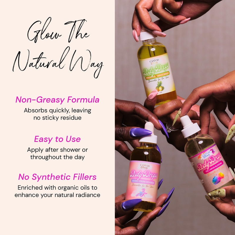 Canvas Beauty Body Drops – Siamo Coconut Oil Fragrance Body Oil, Hydrating Perfume Body Drops for Soft Radiant Skin, 4 oz