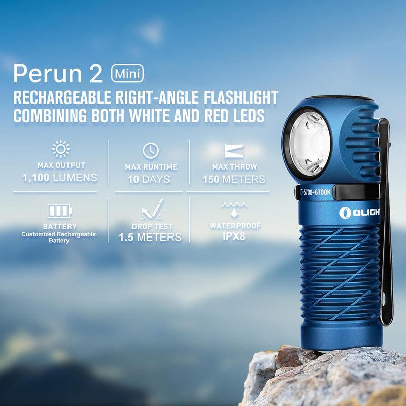 OLIGHT Perun 2 Mini Headlamp 1100 Lumens LED Head Flashlight, Rechargeable Headlight with Red Light Option, Great for Working, Camping(Midnight Blue Cool White) - BeesActive Australia