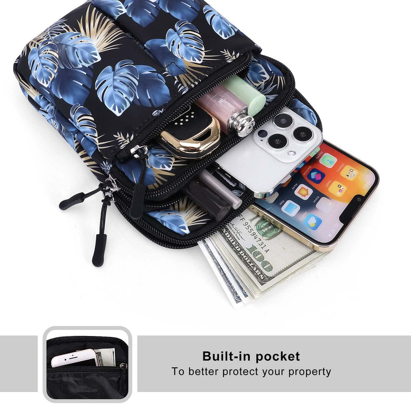 KAMO Multifunction Phone Waist Bag - Diagonal Crossbody Purse for Women & Men N-Blue leaves One Size