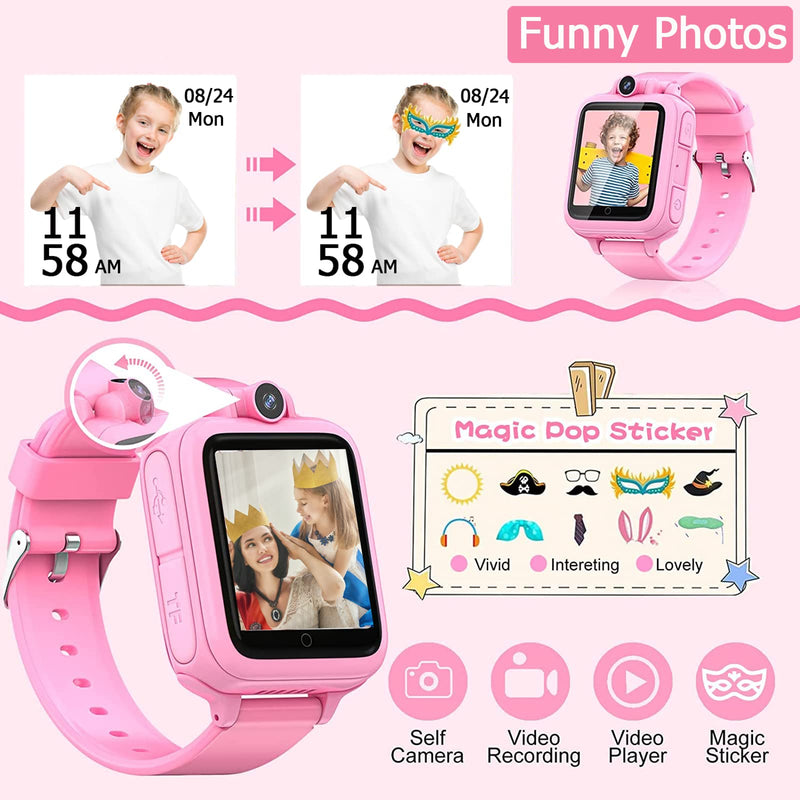 Smart Watch for Kids Kids Watch Education Toy 14 Puzzle Games MP3 Music Player Video Camera Alarm Clock Recorder Calculator Stopwatch Calendar Timer Christmas Birthday Gift for Boys Girls Ages 3-15 Kid-Pink