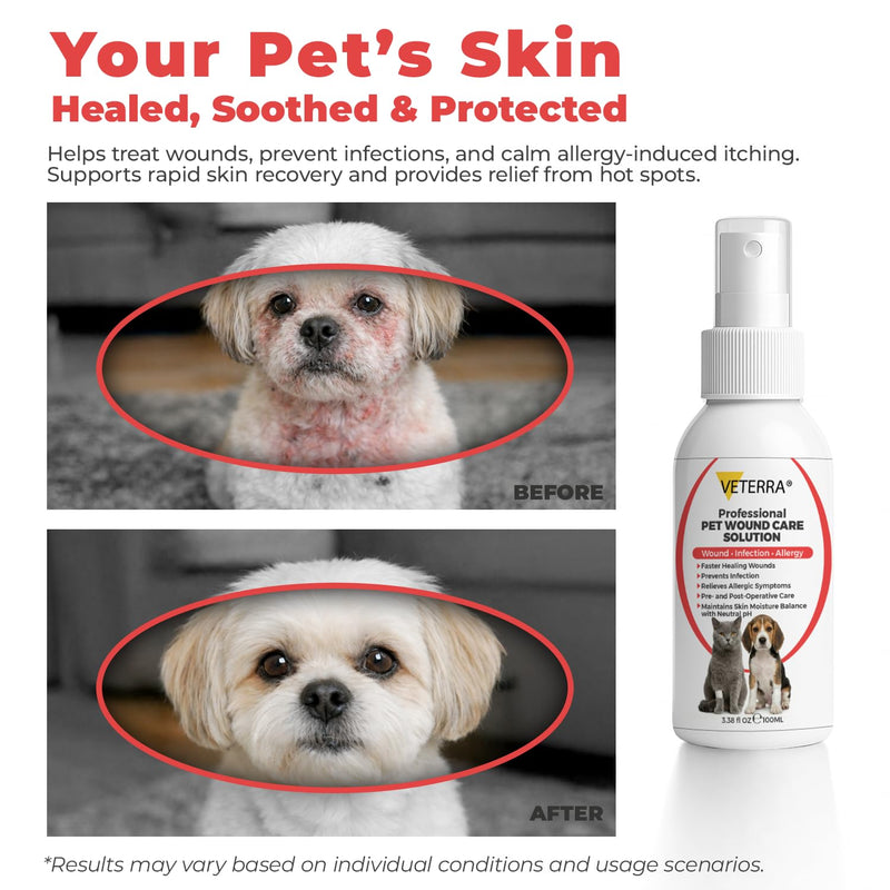 Dog and Cat Wound Care Spray for Dogs & Cats – Vet Recommended Skin Cleansing Spray, Helps Clean Minor Cuts & Scratches, Supports Skin Hygiene, Gentle No-Sting Formula - 3.38 Oz 100 Ml