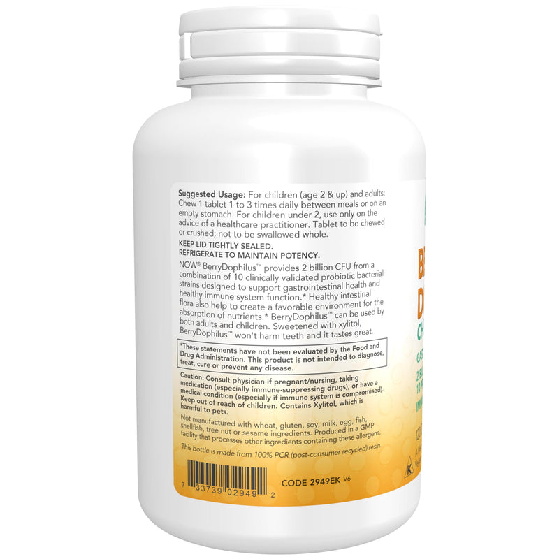 NOW Foods Supplements, BerryDophilus™ with 2 Billion, 10 Probiotic Strains, Xylitol Sweetened, Strain Verified, 120 Chewables, packaging may vary 120 Count (Pack of 1)
