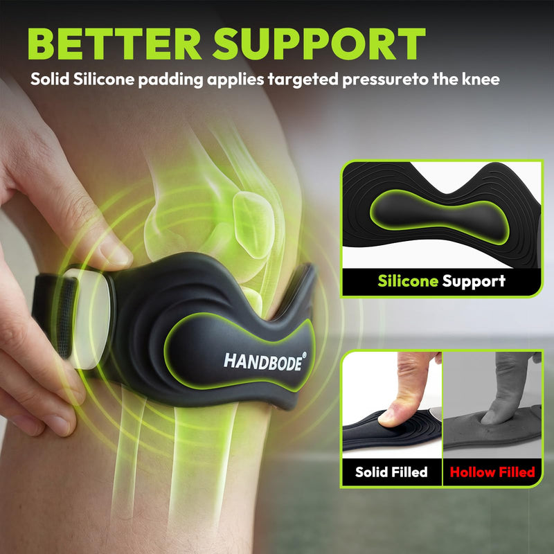 Patellar Tendon Support Strap, Silicone Knee Brace for men women, Adjustable Patella Band Support Pain Relief, Fit Hiking, Running, Basketball, Jumpers Knee, Osgood Schlatter, 2 Pack Black, 2 PCS Silicone Patella Straps - BeesActive Australia