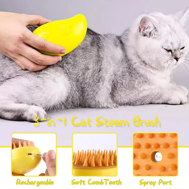 Steamy Cat Brush - 3-in-1 Self-Cleaning Grooming Tool for Cats and Dogs, Cat Steamer Brush for Massage - Removes Tangled And Loose Hair - BeesActive Australia