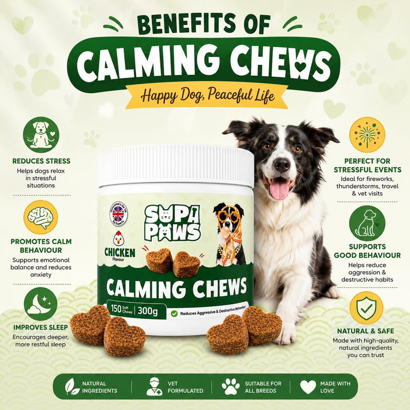 Calming Treats for Dogs, 150 Chews Calming Dog Treats, 100% Natural Ingredients Dogs Chews Reduce Stress, Aggression, Hyperactivity, Barking, Relief, Travel Issues Dog Snacks Chicken Flavor