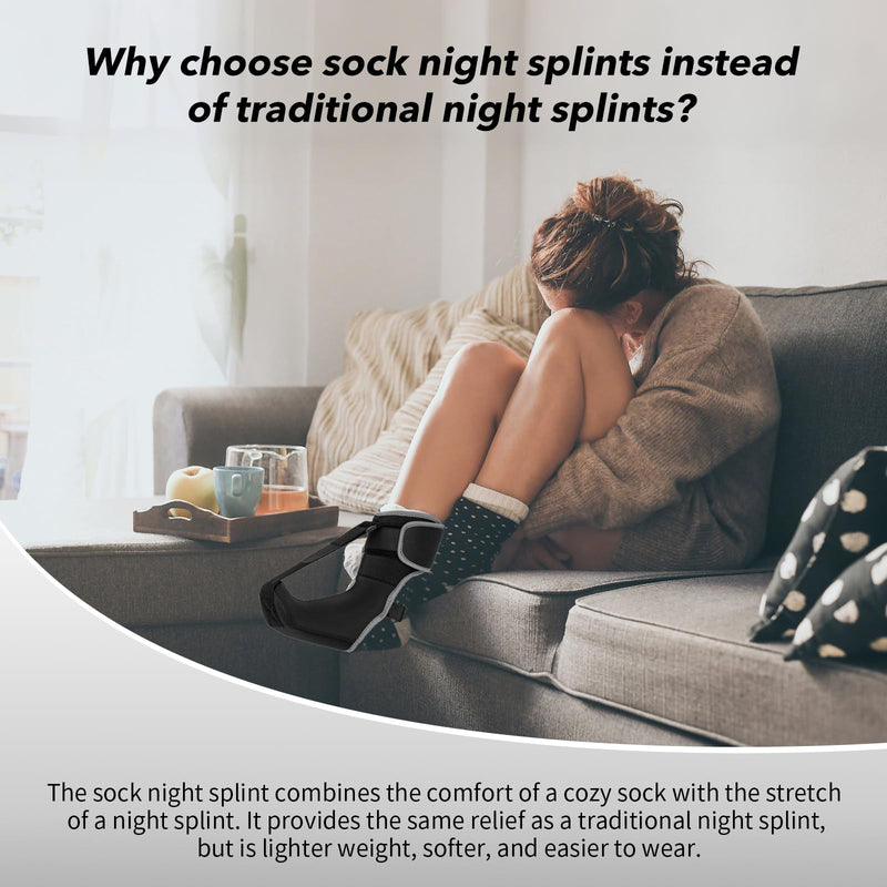 Plantar Fasciitis Night Splint Sock with Massage Ball for Tension Relief, Alleviate Pain from Plantar Fasciitis, Arch Pain, Heel Spur, Foot-drop and Achilles Tendonitis, Soft and Comfortable Foot Brace for Men and Women, Small-Black