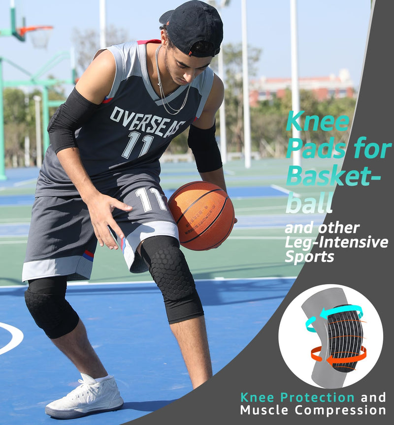 HiRui Knee Pads for Kids Youth Adult, Basketball Baseball Knee Brace Knee Support, Collision Avoidance Kneepad Compression Knee Sleeve for Volleyball Football Cycling Running-1Pair (Black, L) Black Large - BeesActive Australia
