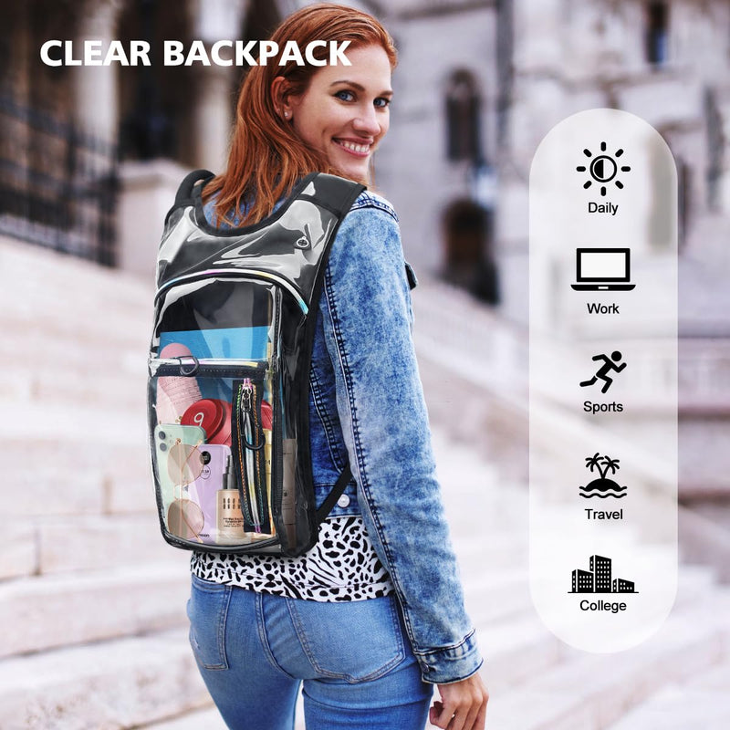 Hydration Backpack, Water Backpack with 2L Hydration Bladder, Rave Backpack Hydration Pack, Festival Essential for Raves, Hiking, Cycling, Climbing, Running, Outdoor, Camping and More Clear