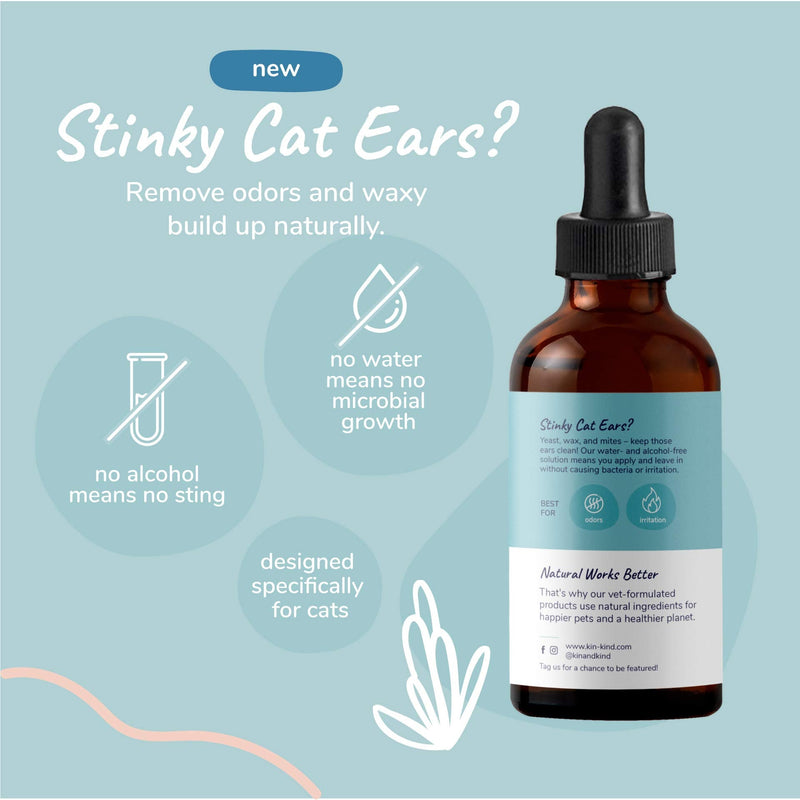 kin+kind Cat Ear Cleaner - Cat Ear Drops, Vet Ear Solution, Eliminates Wax, Odor and Itchy Irritation, Cat Ear Cleaner Solution, Natural in-Home Pet Grooming - Made in USA 1 Pack - BeesActive Australia