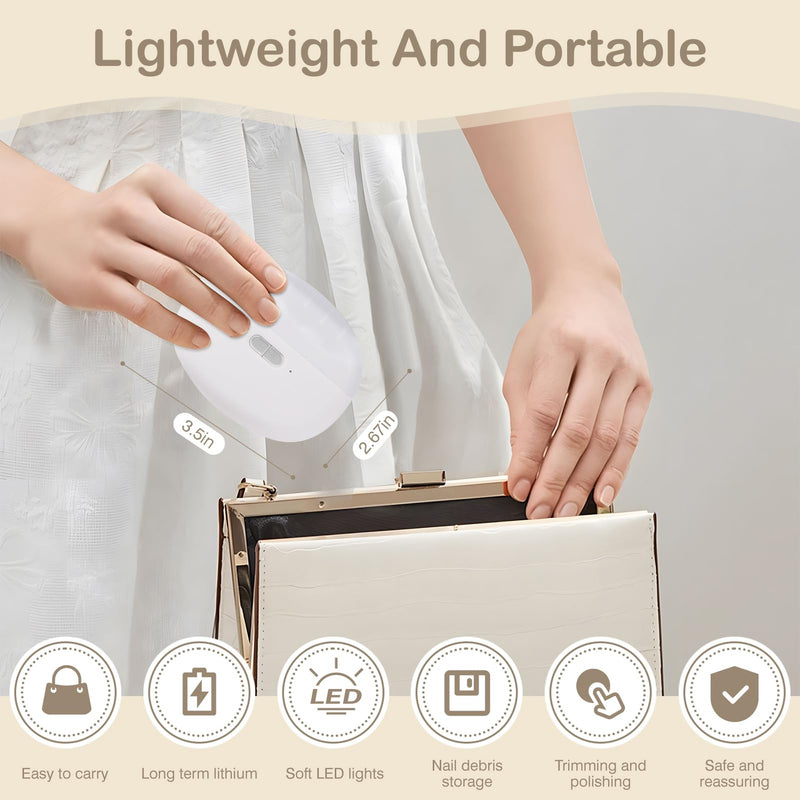 Automatic Nail Clipper Electric Nail Trimmer Polisher 2 in 1 Portable Fingernail Cutter with Light 2 Speeds File Nail Clip Storage Rechargeable Safety Trimmer for Baby Kids Adults Seniors (White) White - BeesActive Australia