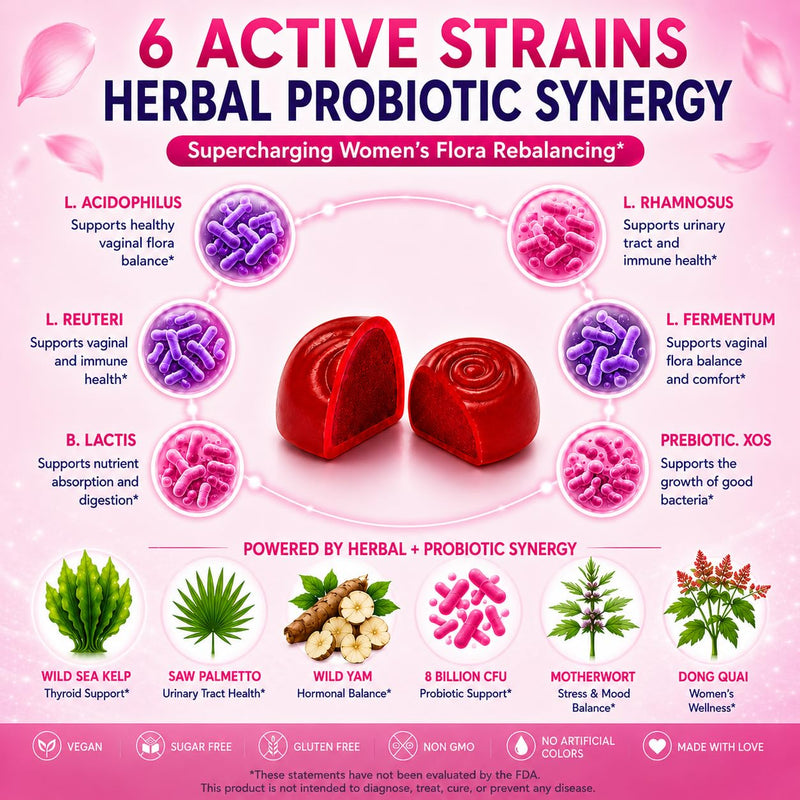 Flora12 Vaginal Probiotics for Women pH Balance Gummies with Prebiotics 8x Billion Probiotics 5x Extracts Saw Palmetto, Dong Quai, Motherwort, Wild Kelp & Yam | Vegan Sugar-Free Gluten-Free, 120 Ct 60 Count (Pack of 2)