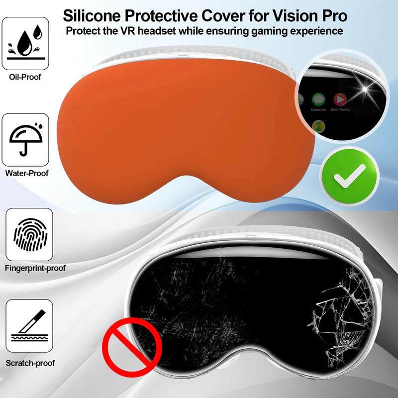 Silicone Protective Cover Compatible with Vision Pro, Soft VR Front Lens Case, Anti-Scratch Screen Protective Cover Anti-Fingerprint for Vision Pro, Dust Proof Case for VR Headset 2024 (Orange) Orange - BeesActive Australia