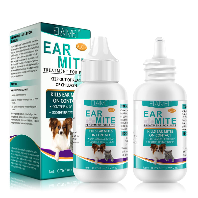 Ear Care for Dogs,2Pcs Ear mite treatment for dog,Provides Relief For Yeast Infection,Alleviation Suffering From Ear Mites&Built-Up Wax And Dirt.For Puppy,Cats And Dogs 2 PCS