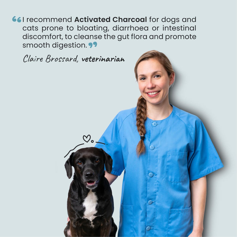 Museau & Co Activated Charcoal for Dogs and Cats - 100g - Digestion, Bloating, Constipation, Diarrhea, Excessive Flatulence Made in France