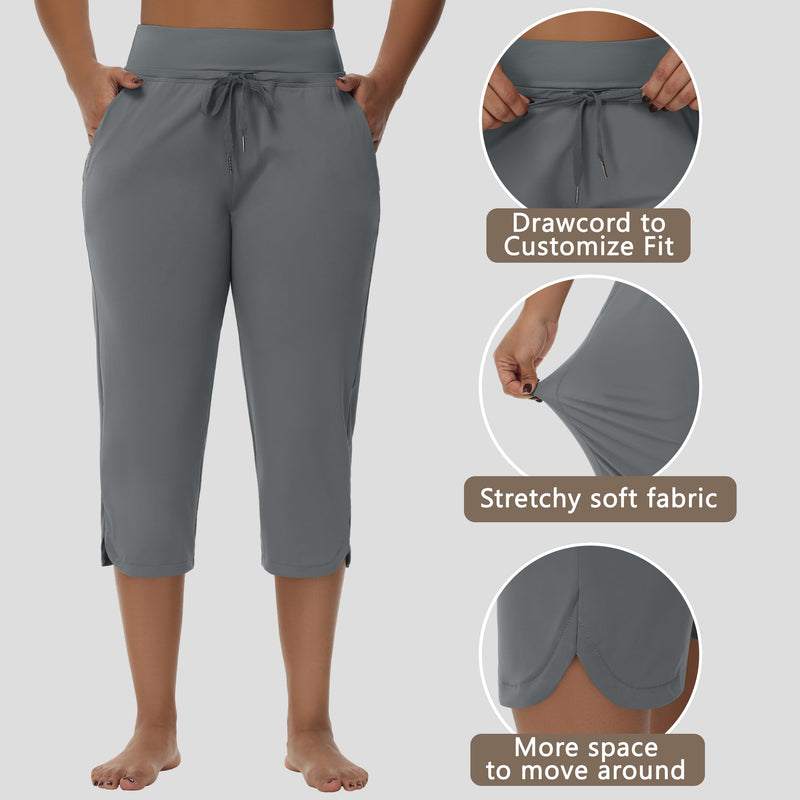MIVEI Women's Swim Capris Long Shorts Quick Dry UPF 50+ Lightweight 2025 Swimming Pants with Zipper Pockets Dark Gray Large - BeesActive Australia