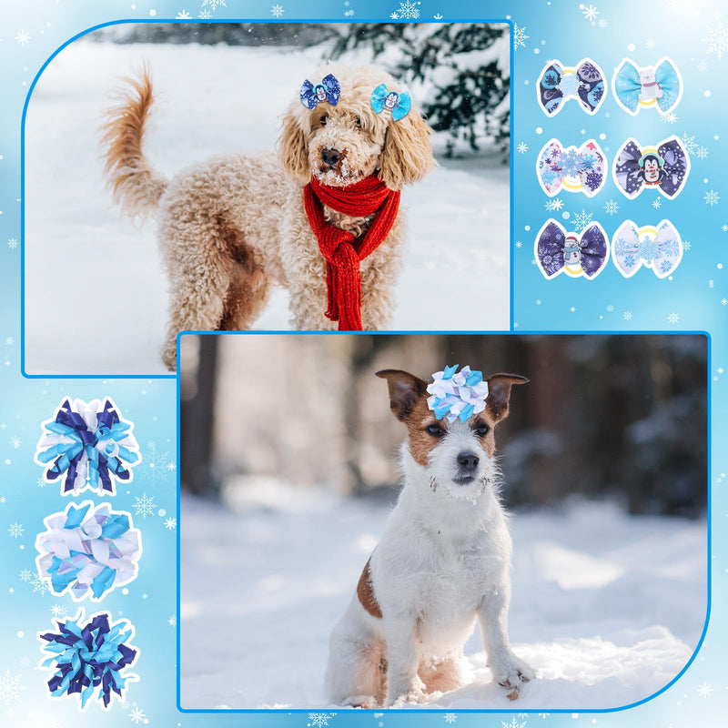 52 Pcs Winter Dog Bows Grooming Bulk with Rubber Bands Winter Snowflake Snowman Christmas Hat Accessories Winter Pet Grooming Bows Holiday Party Cute Puppy Cat Bows Pet Hair Accessories - BeesActive Australia
