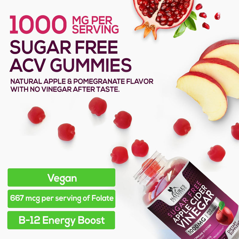 Apple Cider Vinegar Gummies for Weight Loss - Sugar Free - Max Strength ACV Gummy with Vitamin B12 & The Mother - Metabolism & Energy Support - Vegan Apple Cider Vinegar Gummy Supplement - 60 Gummies 60 Count (Pack of 1)