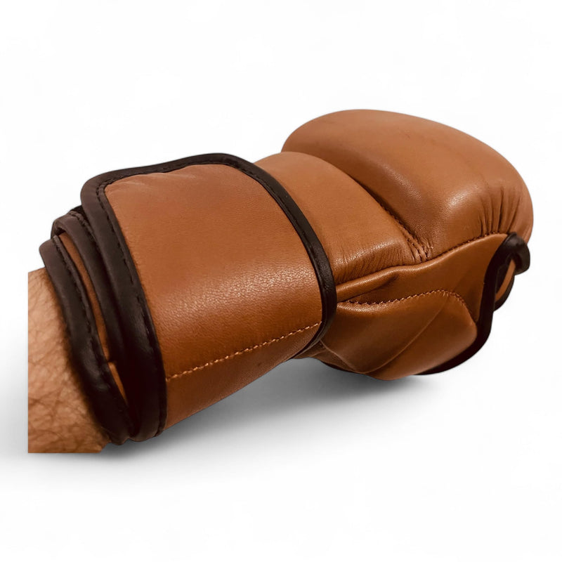 Shooter MMA Gloves - Size L | PRO Version | 100% TAN Leather Vintage Training Boxing I Geoffrey