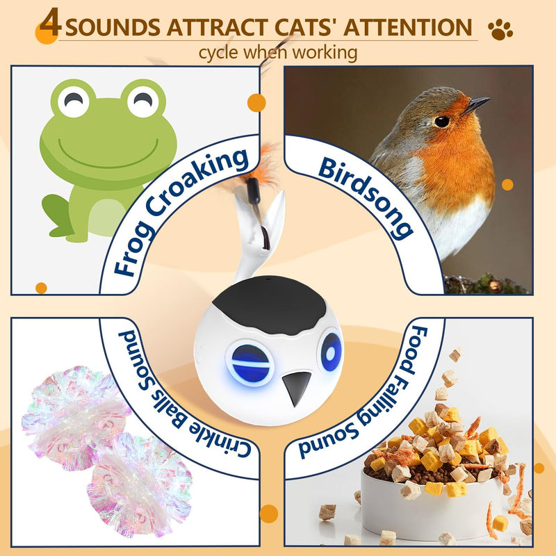 ORSDA Cat Toys, Interactive Cat Toys for Indoor Cats Automatic Moving Ball Bird for Bored Indoor Adult Cat Kitten Toys Ball, Motion Activated Fast Moving Chirping Stimulating Light Cats Toys, 2 Tails White - BeesActive Australia