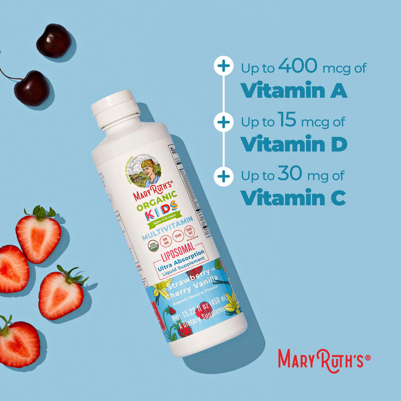 MARYRUTH'S Organic Kids Multivitamin Liposomal, 15.22 oz, Immune Support | Sugar Free, Immune Support, Bone Health, Cognitive Health, Overall Wellness