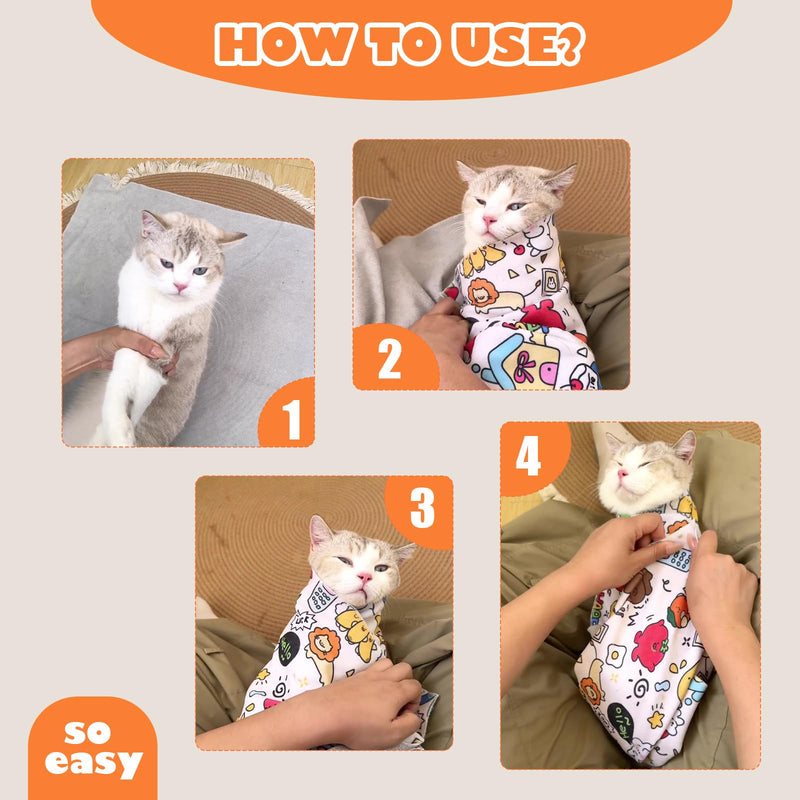 Cat Grooming Wrap, Cat Wrap Self-Adherent, Anti-Scratch Anti-Bite, Anti-Escape Grooming Bag for Cats Nail Clipping, Ear Cleaning, and Teeth Brushing (19.7 × 19.7" Paw Prints) 19.7 × 19.7" Paw Prints - BeesActive Australia