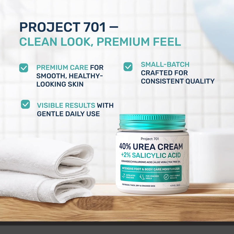 Urea Cream 40 Percent for Feet Maximum Strength, Callus Remover Foot Cream, Dry Cracked Heels Exfoliating Lotion with Salicylic Acid, Ceramides, Tea Tree Oil – Women and Men, 4.3 oz