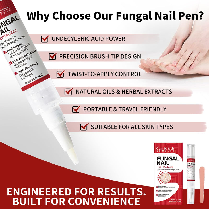 Toenail Fungus Treatment Extra Strength Nail Repair Pen, Repair Damaged Nails Yellow, Discolored, Thick and Ingrown Nails, Fungus Pen for Toenails and Fingernails with Tea Tree Oil, 3 Pens & 3 Files