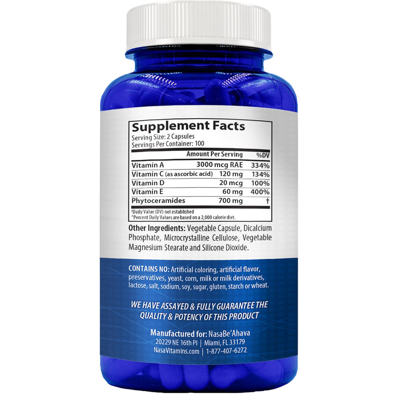 Extra Strength Phytoceramides Supplement 700mg | Wheat and Gluten Free Plant Based Ceramides Supplement with A C D E Skin Vitamins for Women | Hydrating Skin Care Capsules for Women (100 Day Supply)