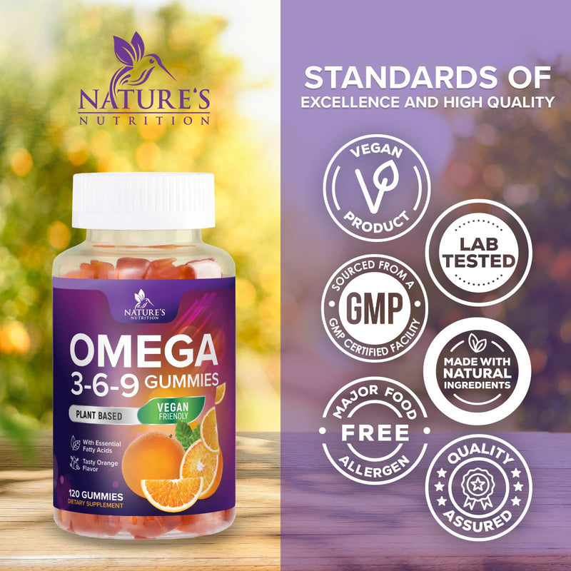 Omega 369 Gummies - Vegan Triple Omega 3 Supplement Gummy - Essential Fatty Acids Oil 3 6 9 Complex Heart Support and Brain Support for Women, Men & Pregnancy, Fish Free Non-GMO, Orange - 120 Gummies 120 Count (Pack of 1) - BeesActive Australia