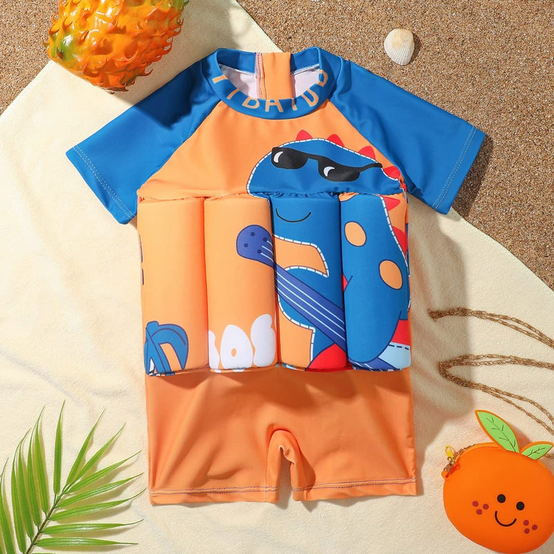 Toddler One-Piece Swimsuit Beach Sport Summer Swimwear Hawaiian Floral Bathing Suit for Girls Boys Orange - Short Sleeve 18-24 Months