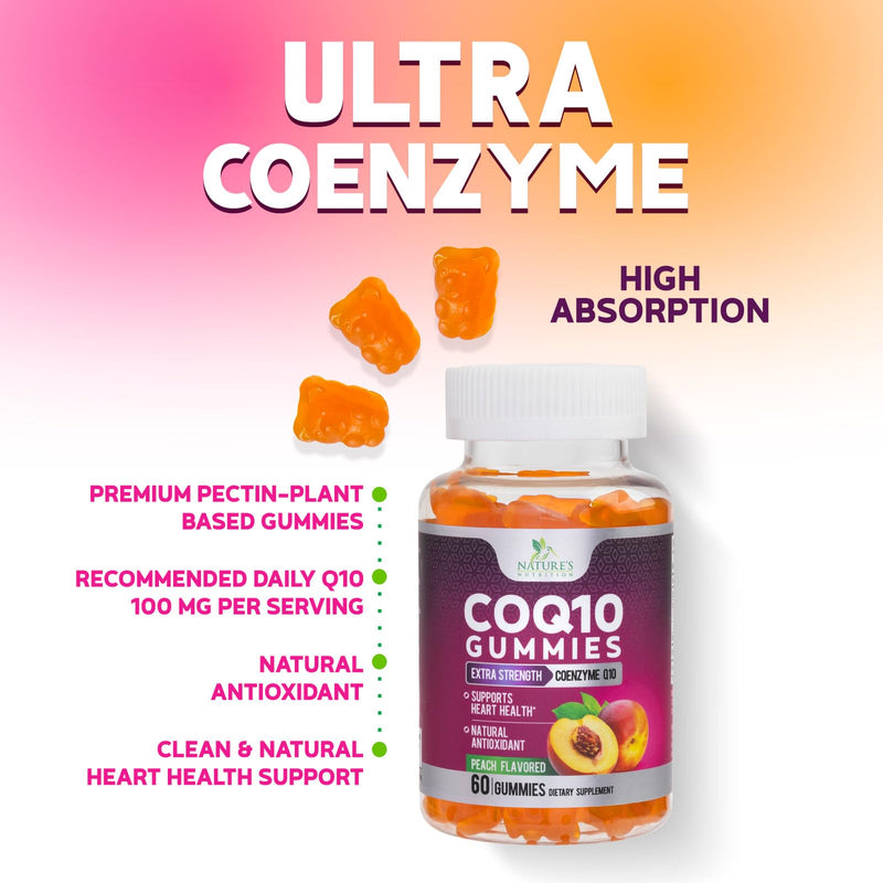 CoQ10 Gummies - Coenzyme Q10 100mg Per Serving - 3X Strength, High Absorption, Antioxidant Supplements for Heart Health Support & Energy Production, Ultra Coq 10 Vitamins Supplement - 60 Gummies 60 Count (Pack of 1)
