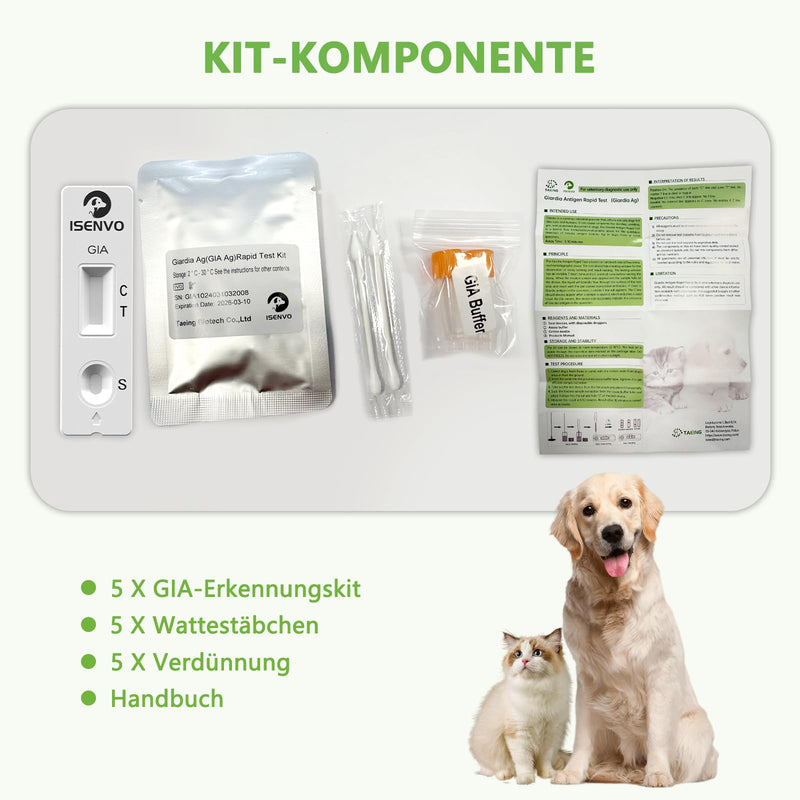 ISENVO 5 x Giardia rapid test for dogs and cats - Giardia test reliable as a test for intestinal parasites and diarrhea - for dogs and cats with Giardia (5 x test kit) - BeesActive Australia