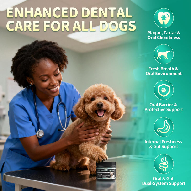Dog Dental Powder – Teeth Cleaning Powder with 6B CFU Probiotics, Enzymes & Antioxidants, Plaque & Tartar Off, Fresh Breath Support, 75 Days, Mint Chicken Flavor, No Brushing Oral Care 5.29 Ounce (Pack of 1)