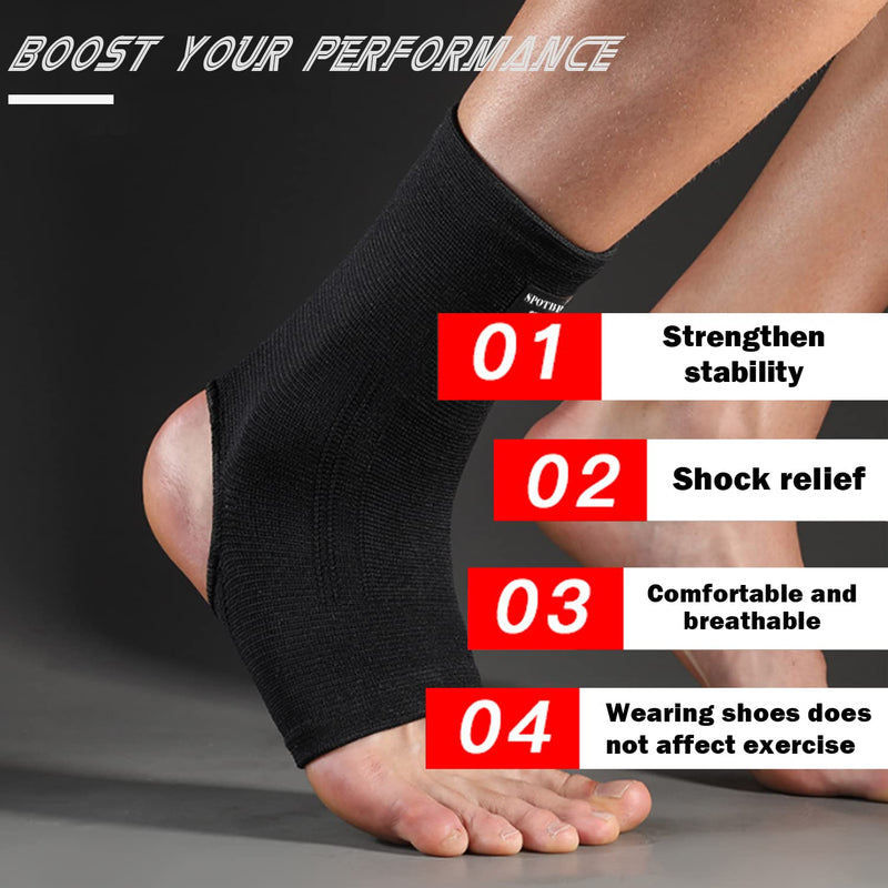 SPOTBRACE Ankle Brace Compression Sleeve(2 PACK),Breathable Ankle Support For Men Women, Foot Compression Sock for Swelling, Plantar Fasciitis, Sprain Black Large(2 PACK)