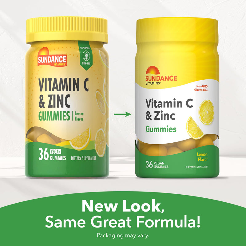 Sundance Vitamin C Gummies with Zinc for Adults | 36 Count | Lemon Flavor | Vegan, Non-GMO & Gluten Free Supplement