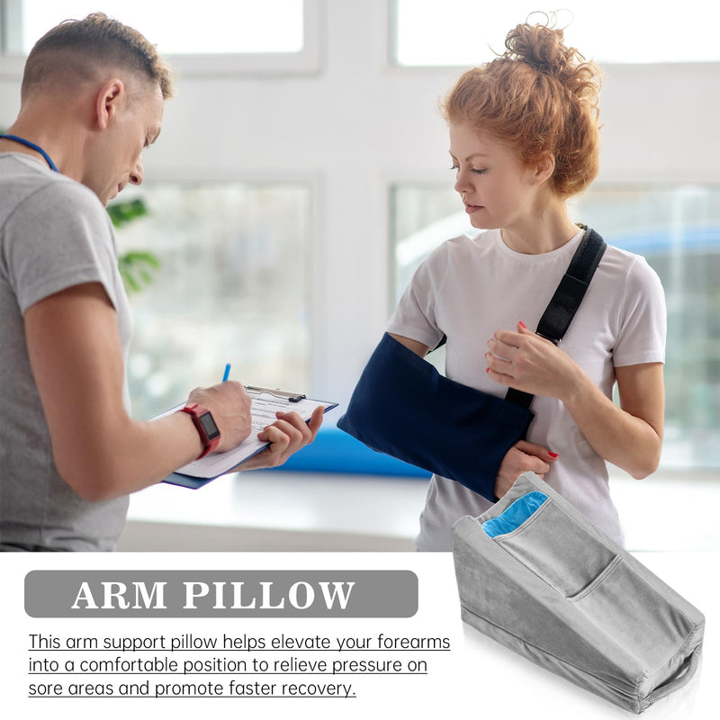 Buryeah Arm Elevation Pillow with 2 Pockets, Soft Ergonomic Support Pillow for Elbow Rest Wedge Broken Arm Gifts with High Density Foam for Recovery Sleeping(Gray) Gray - BeesActive Australia