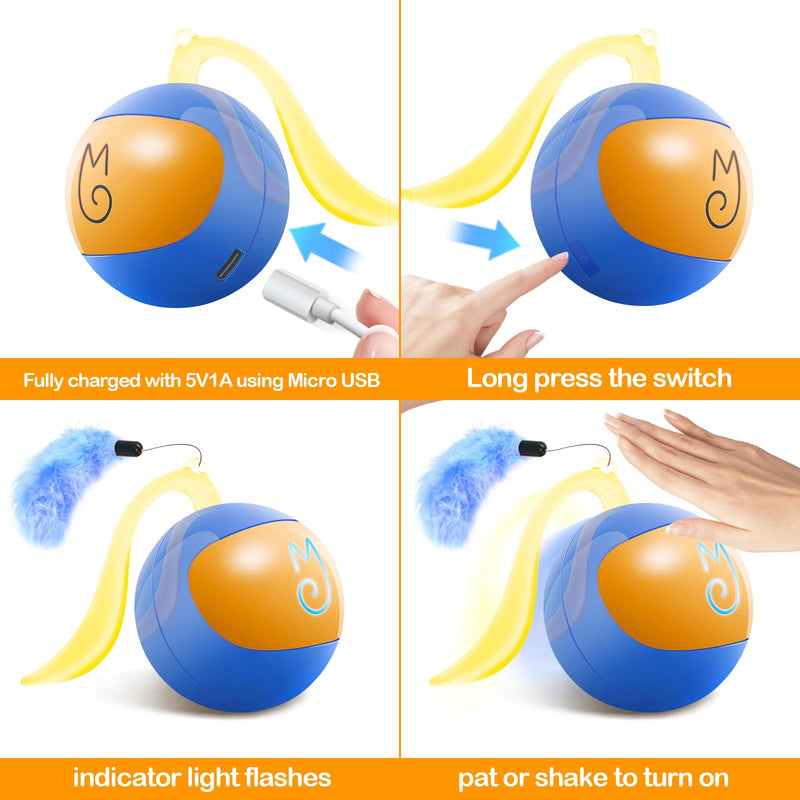Migipaws Interactive Cat Ball Toy Set, Fun Tracker, Automatic Rolling Chase Ball with Fluffy Tail, A Small Mice, Rechargeable（Blue） blue - BeesActive Australia