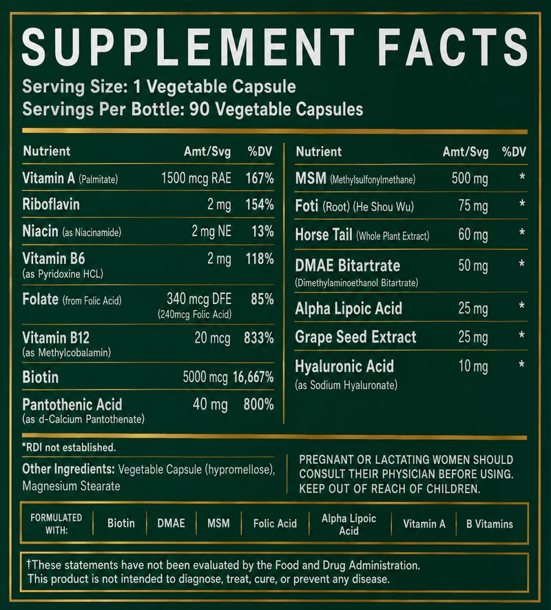 Wellgenix Purvana MAX Hair Skin & Nails Vitamins, Biotin 5000mcg, 90 Count | Biotin, MSM & hyaluronic acid in vegetable capsules for thicker, fuller hair, stronger nails & a clearer, radiant complexion 90 Count (Pack of 1)