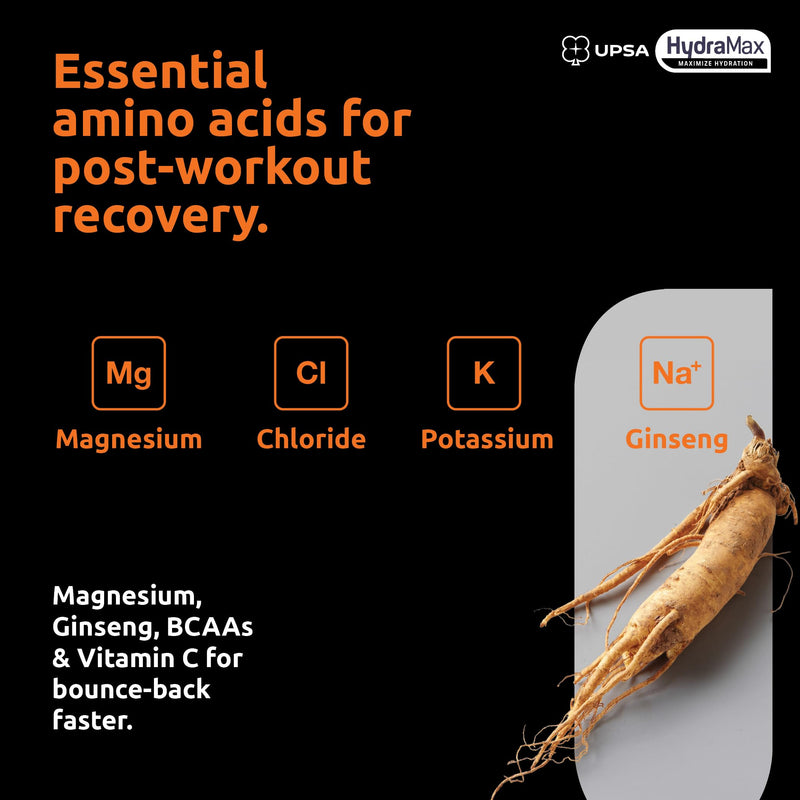 Upsa Hydramax Sport Electrolytes Hydration Tablets – Natural Orange Effervescent with 4 Essential Electrolytes Magnesium, Ginseng Extract, BCAAs & Vitamin C, 48 Count (48 Servings) 16 Count (Pack of 3)