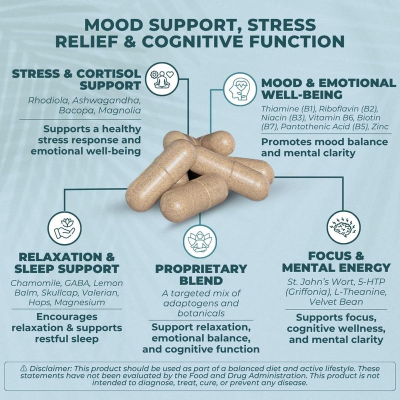 Swiss Activa+ Labs Calm & Stress Support for Women, Ashwagandha & Rhodiola | Relaxation & Mood Balance Support, GABA & L-Theanine, Natural Herbal Supplement for Women, 30 Day Supply 30 Count (Pack of 1)