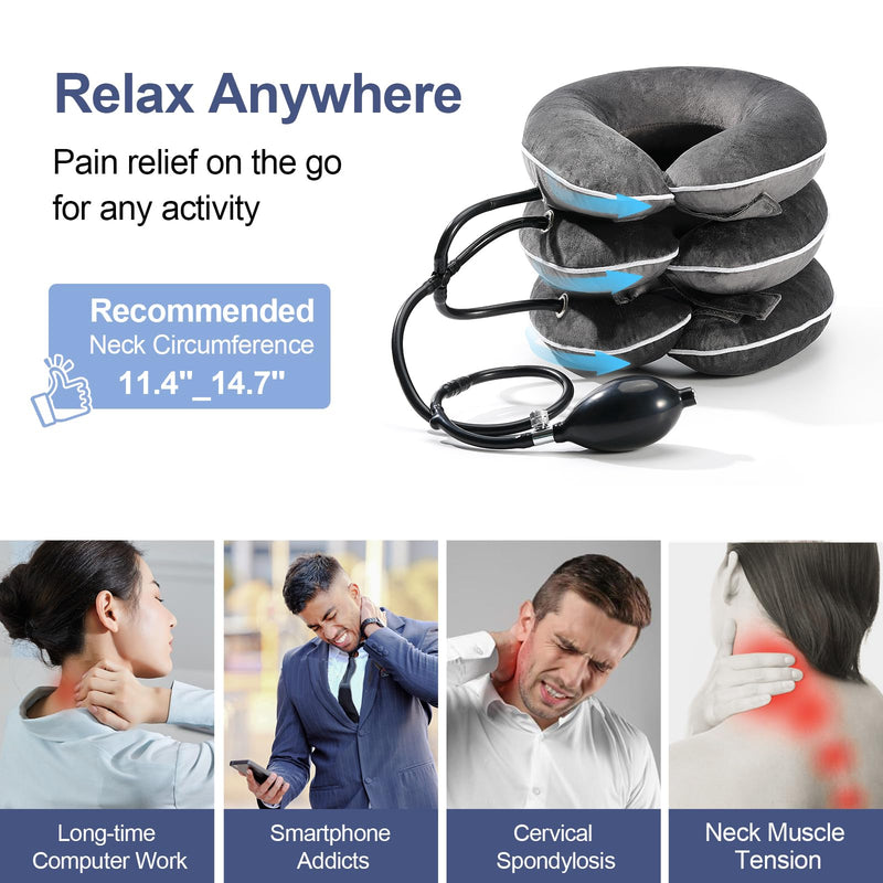 Neck Stretcher for Pain Relief, Adjustable Inflatable Cervical Traction Device, Neck Brace for Home Use, Supports Neck Decompression & Spine AlignmentÔºåGifts for Women (Grey) Grey - BeesActive Australia