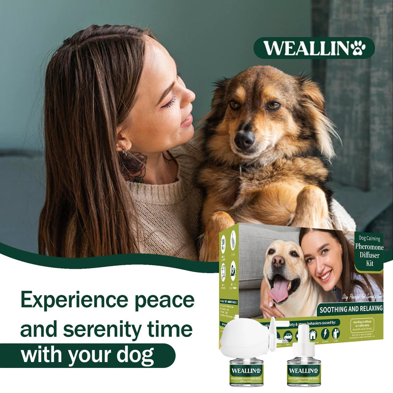WEALLIN Dog Calming Diffuser Kit 3-in-1 Dog Pheromone Diffuser Set 1 Diffuser + 2 Refill 48ml Vials - 60 Days of Calming and Relaxing 1 diffuser, 2 refills