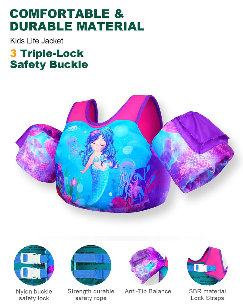 AEOCOO Puddle Float Jumper 20-30-50-60-70 Pounds, Toddler Swim Vest for 1-3-5-6-9 Years Old, Pool Floats with Swimming Arm Floaties Swim Jacket & Water Wings for Kids Swimmies, Boys, Girls, Niños Mermaid Fit 3-5-6-9 Years, 30-50-60-70 lbs