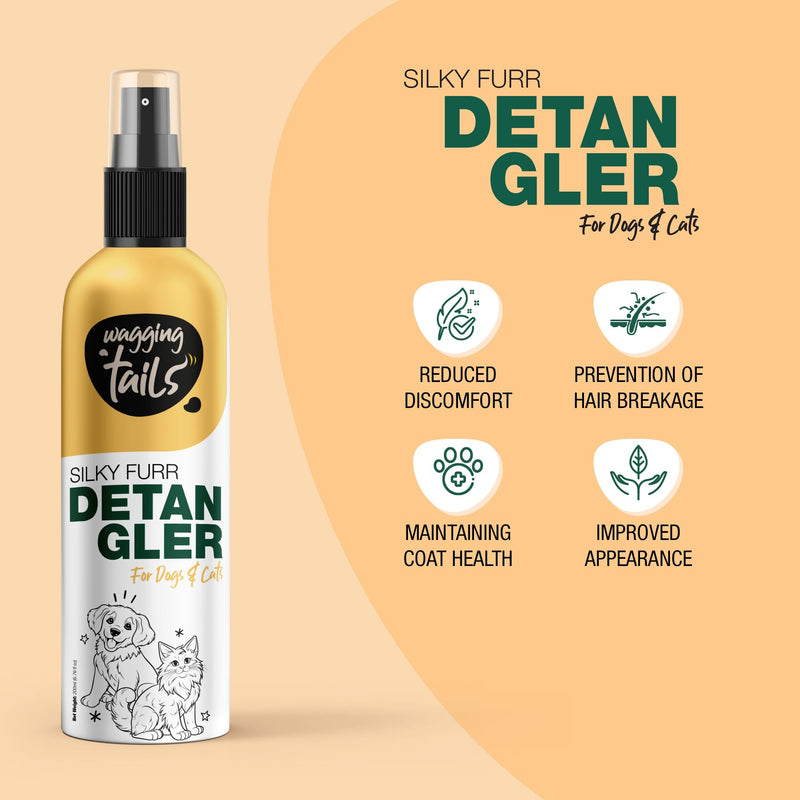 Wagging Tails 4-in-1 Silky Furr Detangler, 6.76 fl oz for Dogs & Cats | Gentle Dematting Grooming Formula | Reduces Discomfort & Prevents Hair Breakage | Maintains Coat Health & Improves Appearance - BeesActive Australia